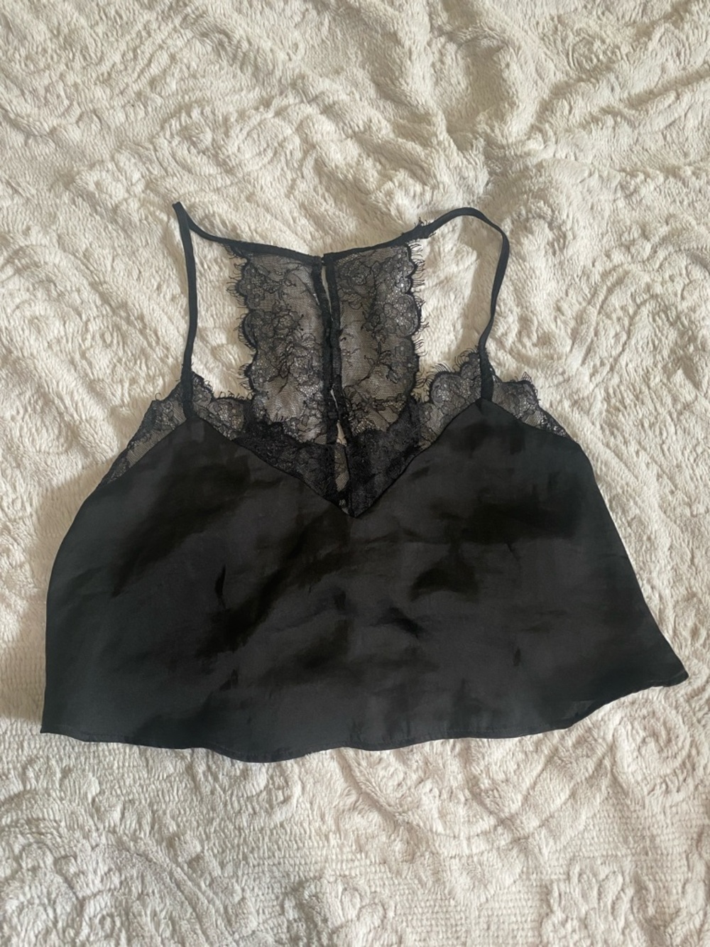 FP Black Lace-Back Satin Cami Top